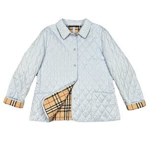 Burberry Women's Quilted Jacket Powder Baby Blue Made In England Button Size XL